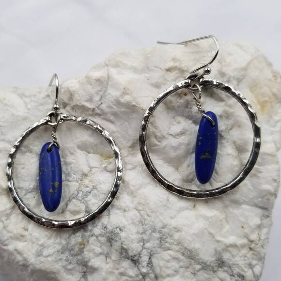 Natural Lapis Lazuli Hoop Earrings - Picture 2 of 2